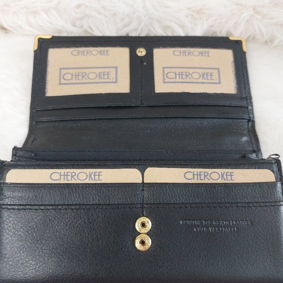Cherokee Women's Black Genuine Grain Top Leather Long Wallet - Picture 5 of 11